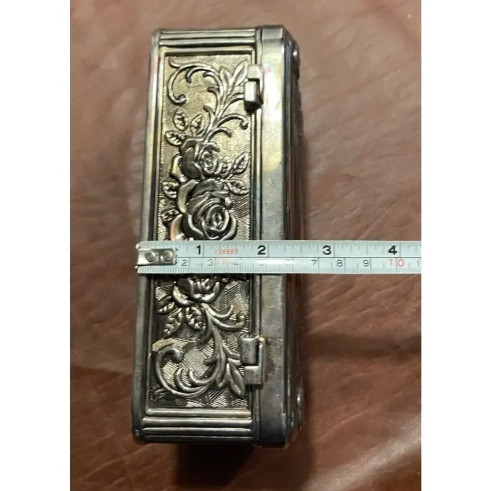 Vintage silver plated jewelry box engraved Hollywood Regency style